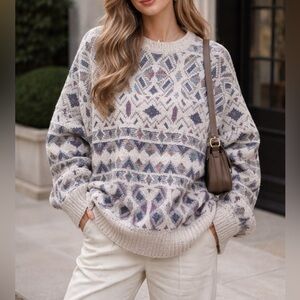 Vintage Shenandoah Textured Cotton Geometric Sweater Oversized Fit Comfy USA XL